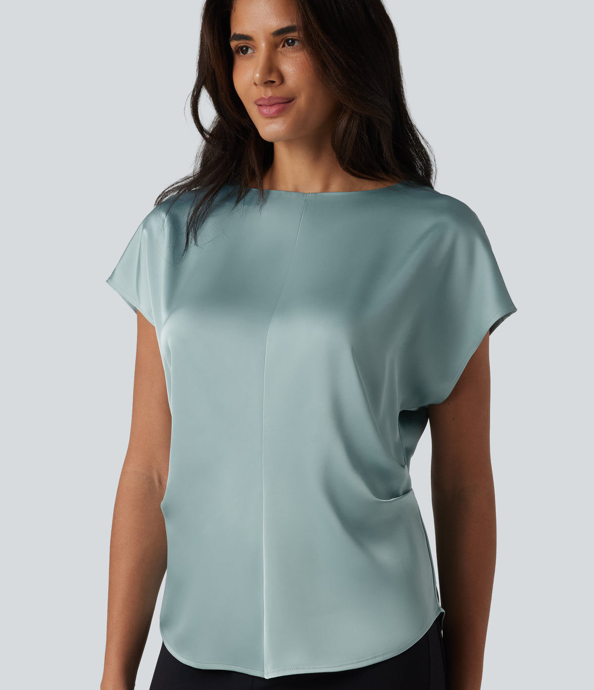 Boat Neck Cap Sleeve Work Satin Top
