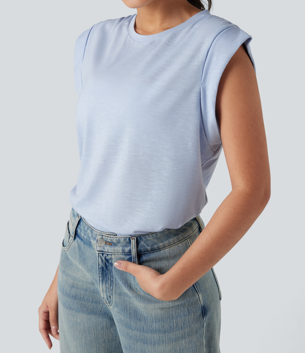 Round Neck Sleeveless Ruched Casual Top