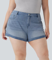 Halara Flex™ Mid Rise Zipper Pockets Denim Casual Plus Size Shorts 3''