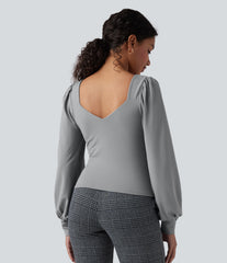 Sweetheart Neck Push-Up Puff Long Sleeve Work Top DD-F Cups