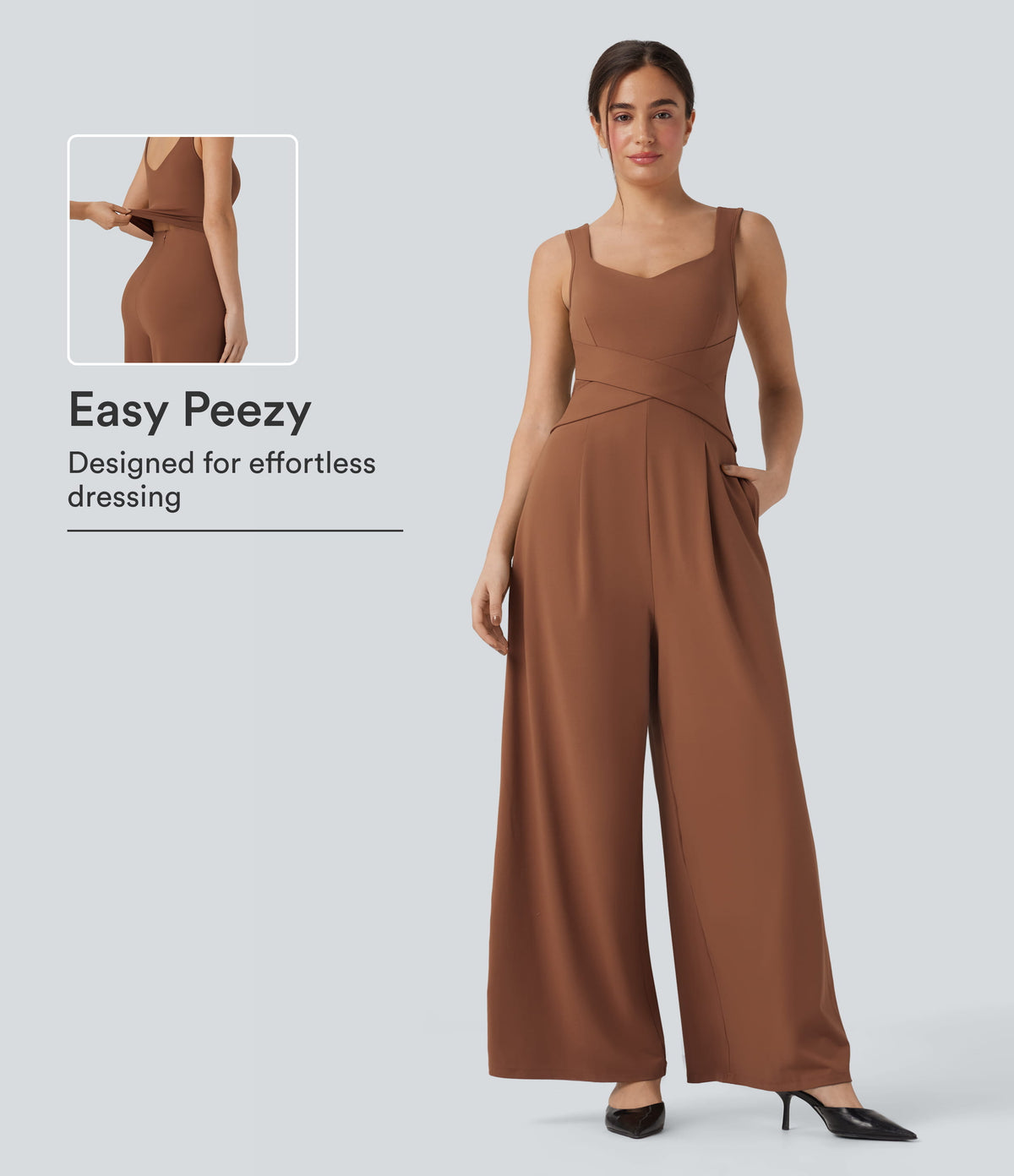 U Back Sleeveless Casual Jumpsuit with Pockets-Easy Peezy Edition