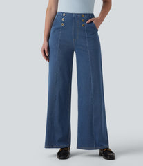 Halara Flex™ High Waisted Decorative Buttons Casual Wide Leg Jeans with Pockets