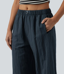 Mid Rise Wide Leg Casual Pants with Pockets