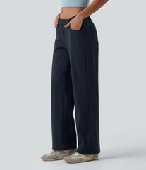 DayStretch Asymmetric Low Rise Straight Leg Casual Pants with Pockets
