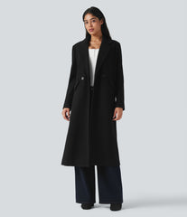 Notched Collar Long Sleeve Longline Fleece Casual Coat with Pockets
