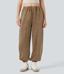 Mid Rise Washed French Terry Casual Cotton Joggers with Pockets