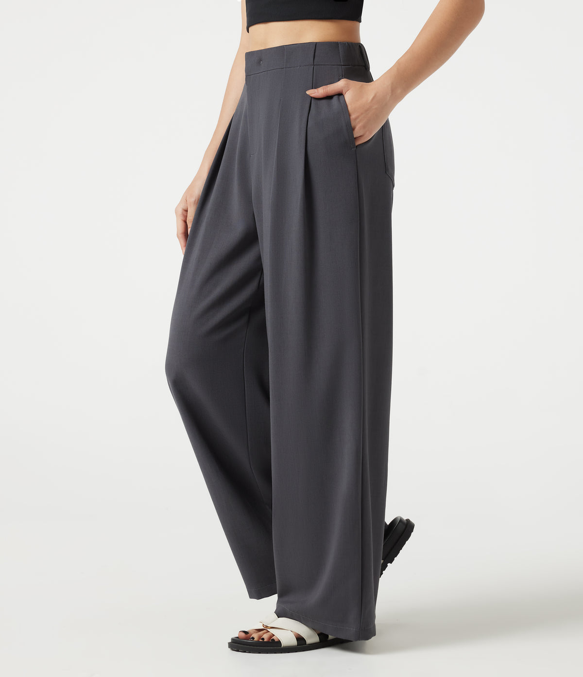 Mid Rise Baggy Casual Linen-Feel Pants with Pockets