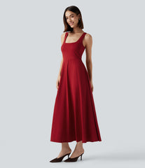Long Sleeve Wrapped Tie Back 2-Piece Midi Dress with Pockets