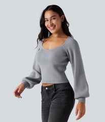 Queen Anne Neck Long Sleeve Casual Sweater