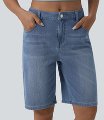 Halara Flex™ Mid Rise Denim Casual Bermuda Shorts with Pockets