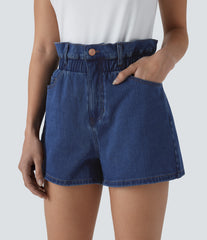 Halara Flex™ Paperbag Super High Waisted Pockets Washed Denim Casual Shorts