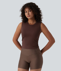 Ribbed Knit Round Neck Workout Tank Top-UPF40+