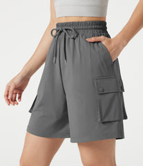 High-waisted Drawstring Workout Cargo Bermuda Shorts with Pockets