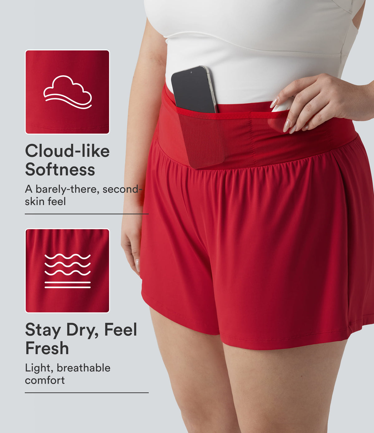 SoftlyZero™ Airy High Waisted Tummy Control 2-in-1 InstantCool Yoga Plus Size Shorts with Pockets