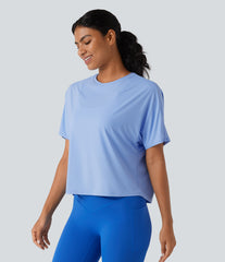 Round Neck Batwing Sleeve Relaxed InstantCool Quick Dry Yoga Sports Top-UPF50+
