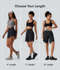 Halara UltraSculpt™ Camo Print High Waisted Tummy Control Curved Hem 2-in-1 Running Shorts 4" with Pocket