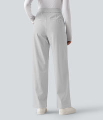 High Waisted Straight Leg Stripe Work Pants with Pockets