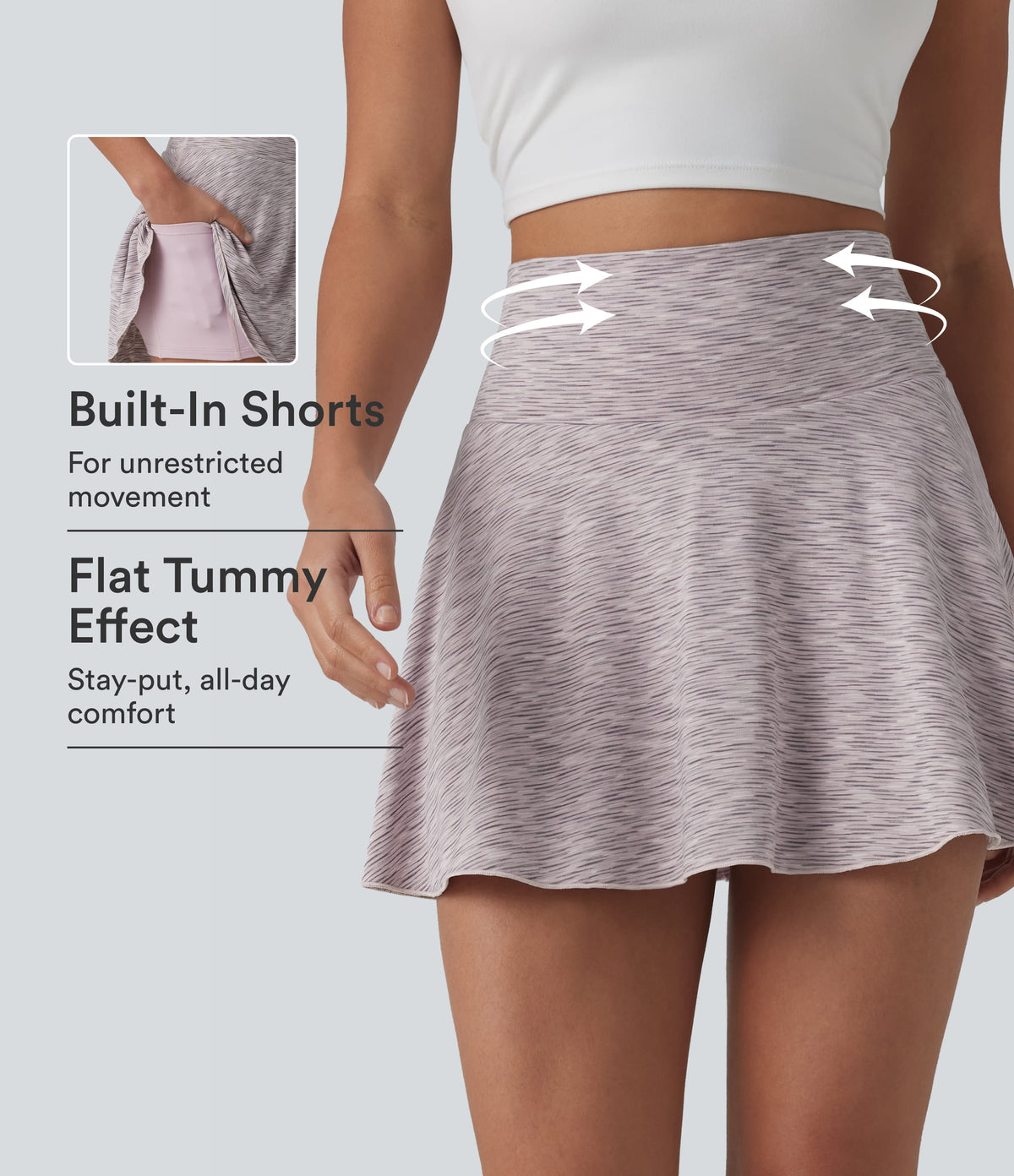 High Waisted Tummy Control 2-in-1 Stripe Mini Workout Skirt with Pockets