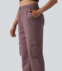 DayStretch High Waisted Adjustable Drawcord Workout Cargo Tapered Pants with Pockets