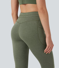 High Waisted Drawstring Heathered 7/8 Yoga Leggings with Pockets