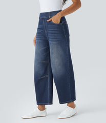 Halara Flex™ Mid Rise Pockets Barrel Leg Casual Jeans
