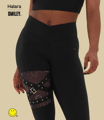 Halara X Smiley® Halara UltraSculpt™ High Waisted Crossover Contrast Mesh Decorative Buckle Yoga Leggings