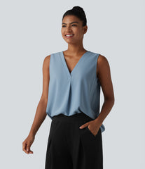 Wrinkle-Resistant V Neck Sleeveless Oversized Work Blouse