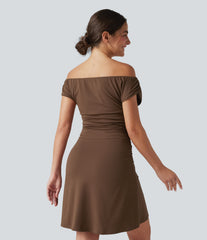 SoftlyZero™ Off-shoulder Removable Strap Built-in Bra 2-in-1 Yoga Active Dress with Pockets-Easy Peezy A-D Cups