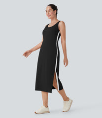 SoftlyZero™ Airy Color Block Hem InstantCool Workout Active Tank Dress with Pockets-UPF50+