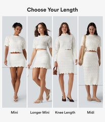 High Waisted 2-in-1 Open Knit Mini Casual Sweater Skirt with Pockets-Longer Length