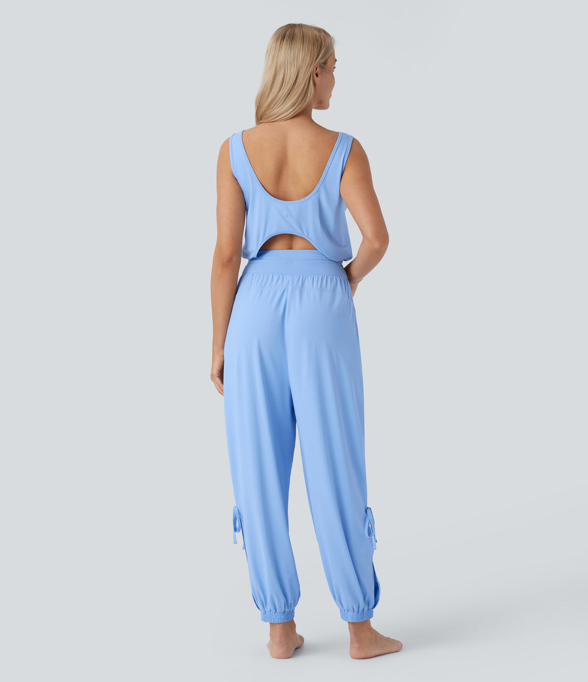 Sleeveless Cut Out Drawstring Pocket InstantCool Yoga Jumpsuit-UPF50+