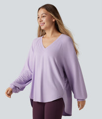 V Neck Long Sleeve High Low Casual Sweatshirt