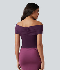 Off Shoulder Twisted Ruched Sleeveless Casual Top