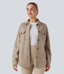 Long Sleeve Fleece Casual Jacket with Pockets