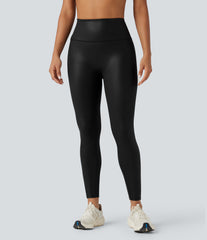 Halara Ultrasculpt™ Faux Leather Shine High-waisted Tummy Control Scrunch Training 7/8 Leggings with Pocket