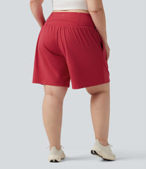 Plus Size SoftlyZero™ Airy Super High Waisted 2-in-1 InstantCool Yoga Shorts 9'' with Pockets