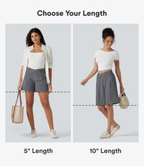 Asymmetric Mid Rise Linen-Feel Work Baggy Shorts 5'' with Pockets