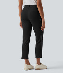 High Waisted Reflective Crepe Golf Tapered Pants-Golf Tee Pocket
