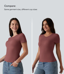 Scoop Neck Short Sleeve Built-in Bra Casual T-Shirt B-DD Cups