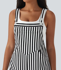 Pockets Stripe Waffle Short Overalls