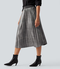 High Waisted Midi Sparkle Casual Pleated Skirt