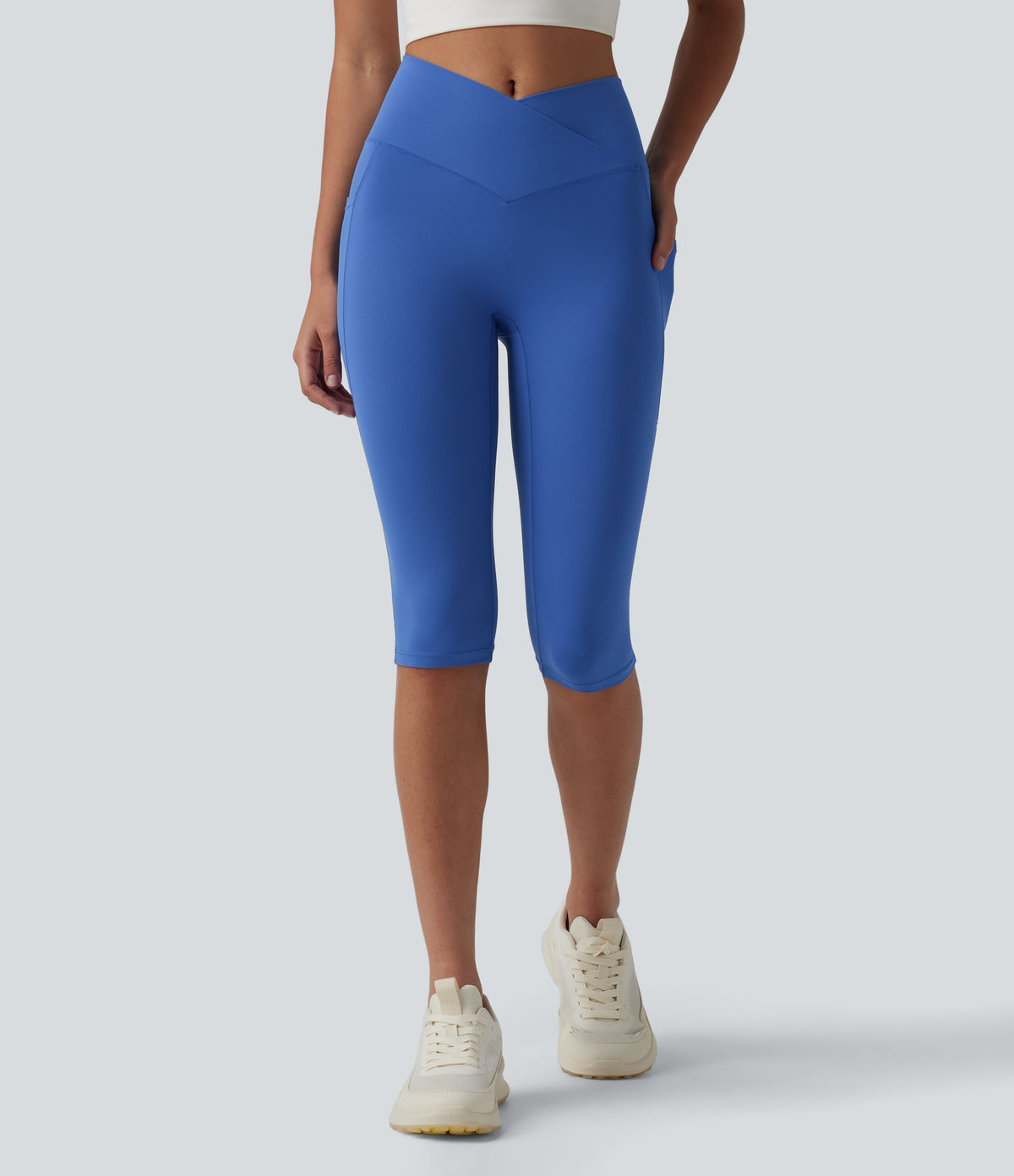 SoftlyZero™ High Waisted Crossover Pedal Pusher Yoga Leggings with Pockets-UPF50+