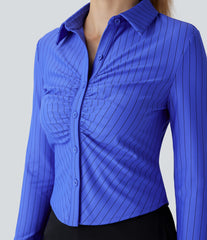 Ruched Long Sleeve Curved Hem Stripe InstantCool Work Shirt