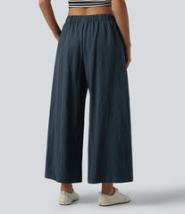 Mid Rise Wide Leg Casual Pants with Pockets