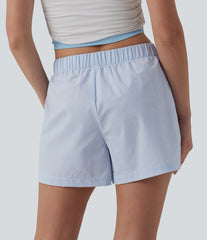 Mid Rise Quick Dry Crinkle Casual Baggy Shorts with Flap Pockets