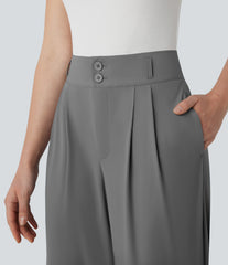 High Waisted Zipper Pocket Shirred Straight Leg InstantCool Work Pants