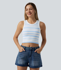 OneForm Seamless Flow Round Neck Stripe Cropped Casual Tank Top