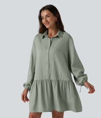 Long Sleeve Mini Shirt Dress with Pockets