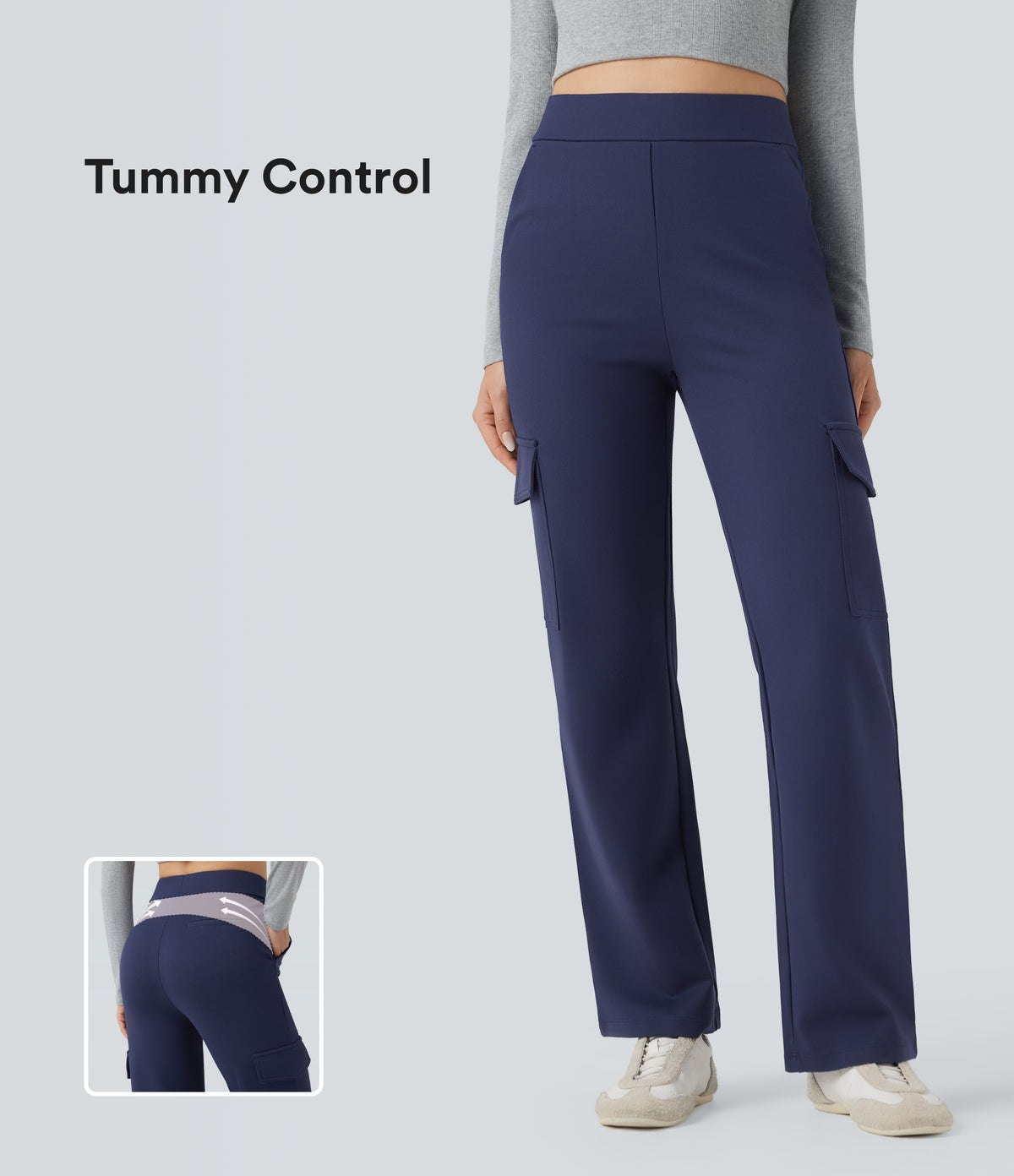 High Waisted Tummy Control Straight Leg Casual Cargo Pants with Pockets