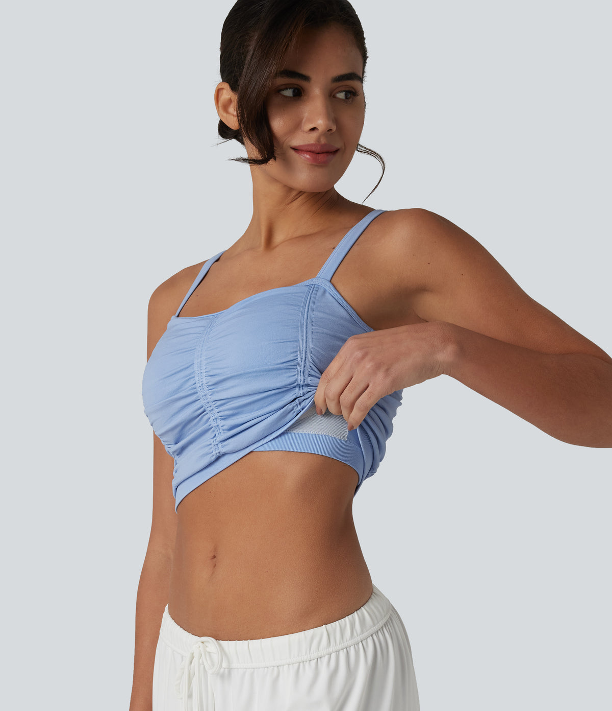 OneForm Seamless Flow Crisscross Back Ruched Cropped Built-in Bra Yoga Tank Top